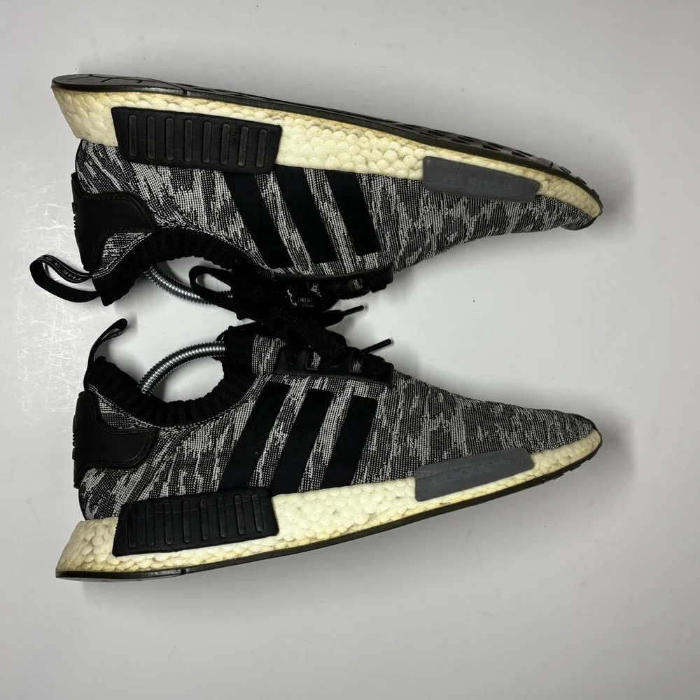 Adidas NMD R1 Primeknit STLT Mens 11 Black Grey CQ2444 Zebra Boost Runner‎